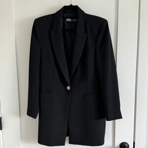 Zara Long Black Blazer with Gold Buttons - Size L